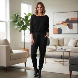 Maurices Black Long Sleeve Elastic Waist Jumpsuit Size S – Casual One‑Piece